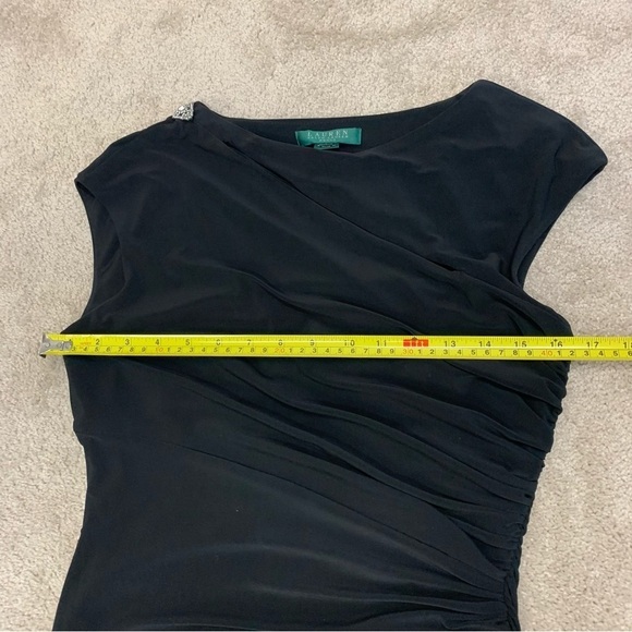 Lauren Ralph Lauren black asymmetrical slit cutout sleeveless ruched dress 8 - Picture 14 of 17